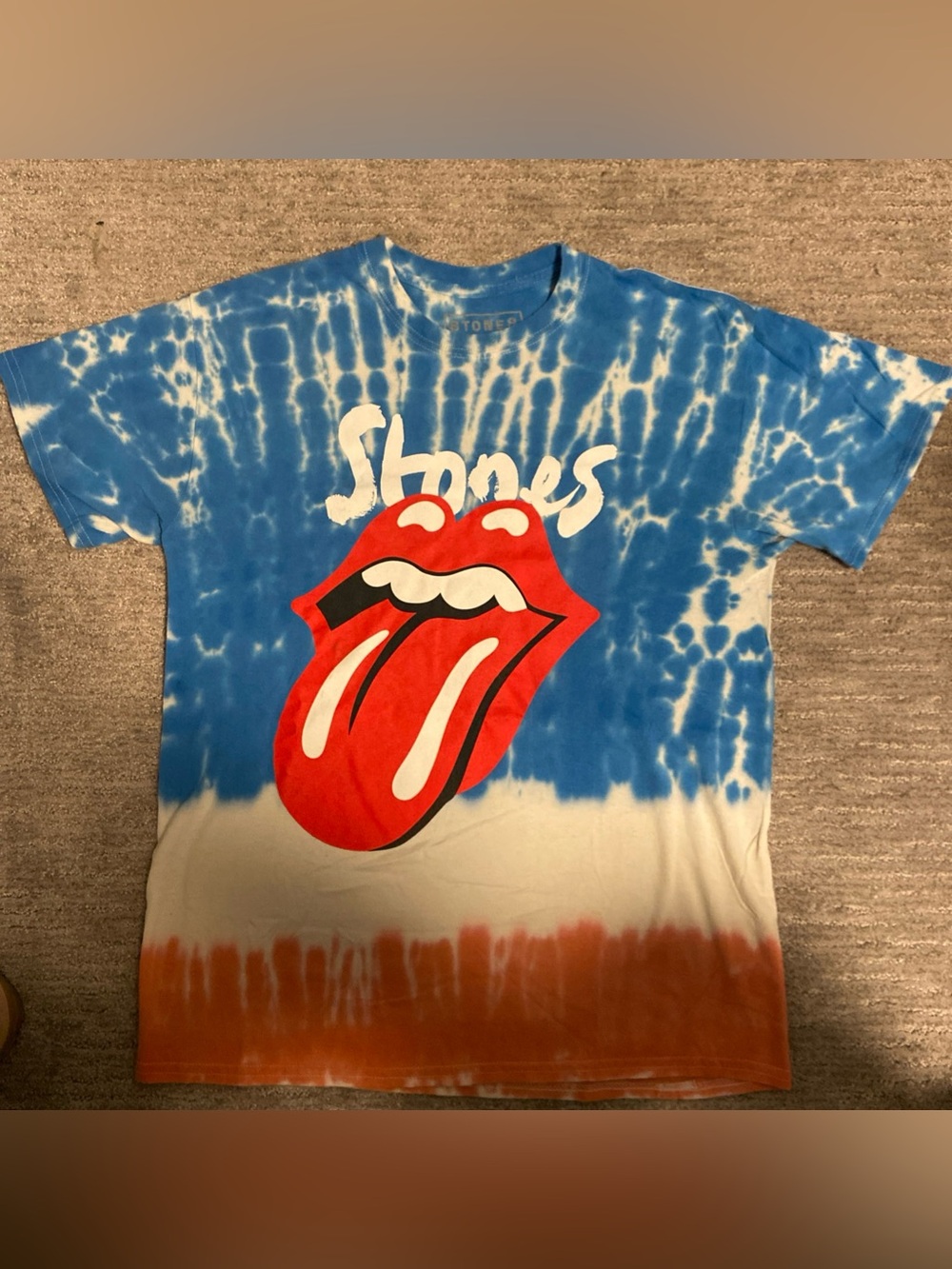 Rolling Stones 2019 Tour Tie Dye Graphic Tee Blue/Red/White Medium